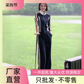 修身显瘦气质减龄时尚套装女秋季立领双拉链开衫上衣阔腿裤两件套