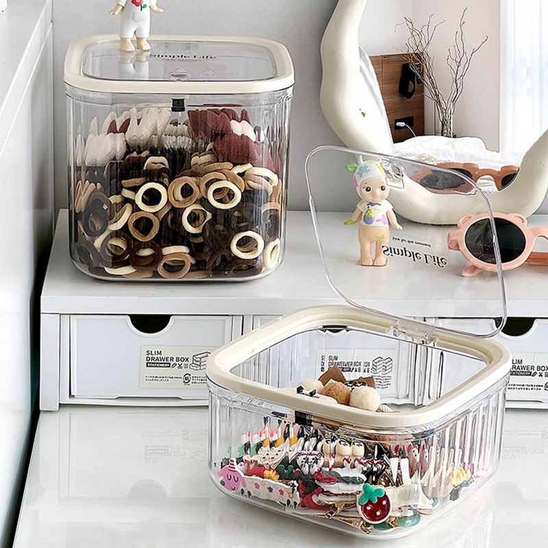 Light Luxury Desktop Transparent Press Pop-Up Lid Storage Box Jewelry Storage Box Necklace Headwear Hair Band Storage Transparent Box