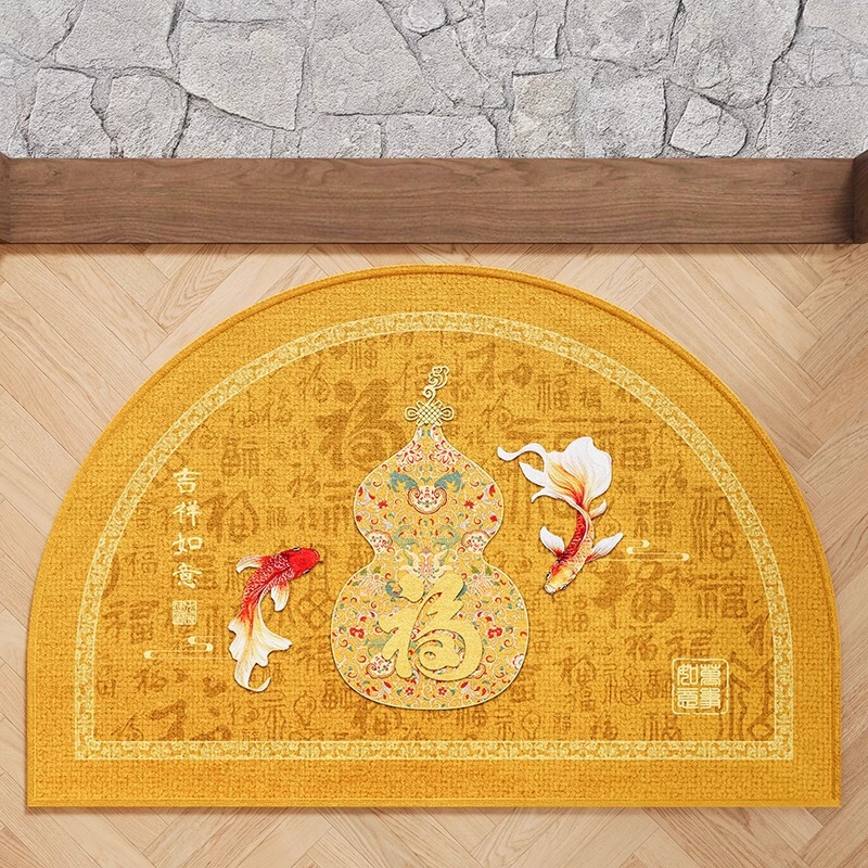 金色发财葫芦半圆新中式地垫入户门垫进门地毯大门口门厅黄色脚垫|undefined