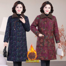 妈妈冬装外套新款洋气加绒加厚中长款棉衣保暖中老年棉服碎花棉袄