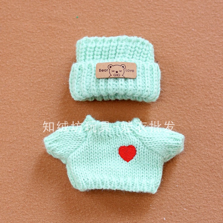 New light aqua green embroidery (right) love + (with label) new light aqua green hat / Suitable for 17cm labubu