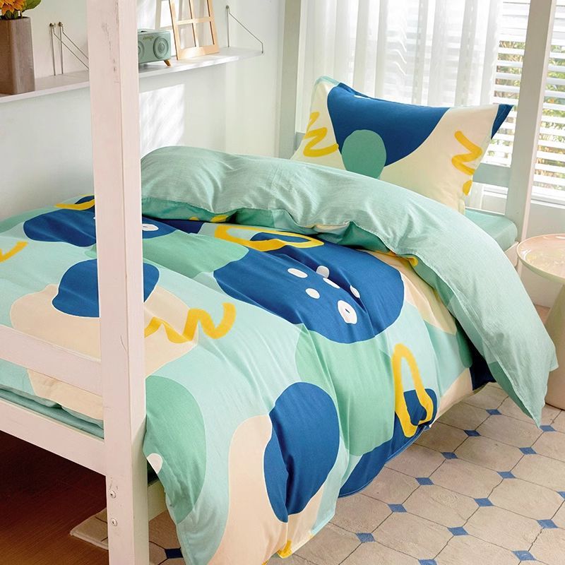 Silla de cama de cama de dormitorio de estudiantes de algodón de tres piezas 90x190 funda de edredón de algodón funda de edredón sábana dormitorio de cama individual