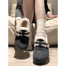 灰色复古加绒保暖厚底雪地棉鞋女冬2025新款加厚增高毛毛勃肯鞋子