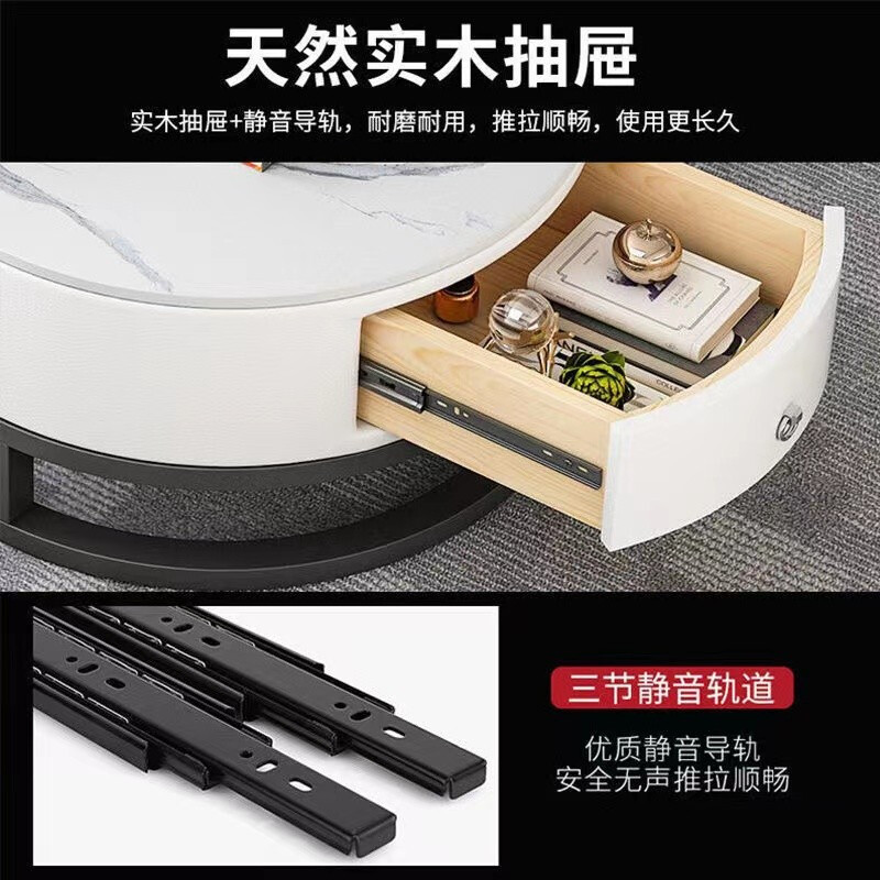 Mesa de centro de pizarra, extensible, estilo minimalista nórdico, para sala de estar, uso doméstico, mesa de centro redonda, modelo nuevo 2025, lujo ligero, apartamento pequeño, alta gama.