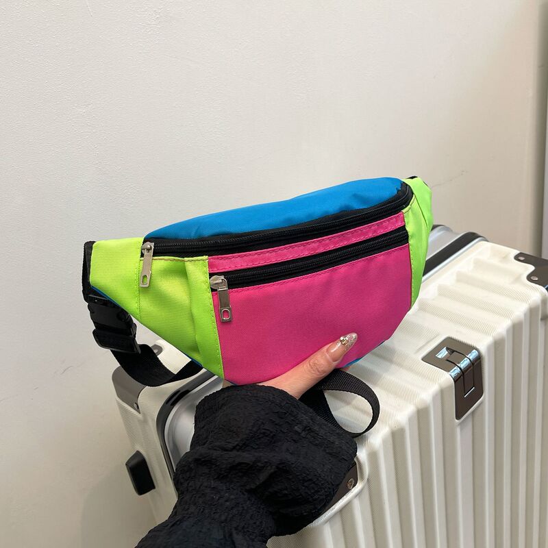 European and American New Style Personalized Cross-Border Waist Bag for Women, Fashionable Contrasting Color Chest Bag, Outdoor Sports Cycling Storage Mobile Phone Bag