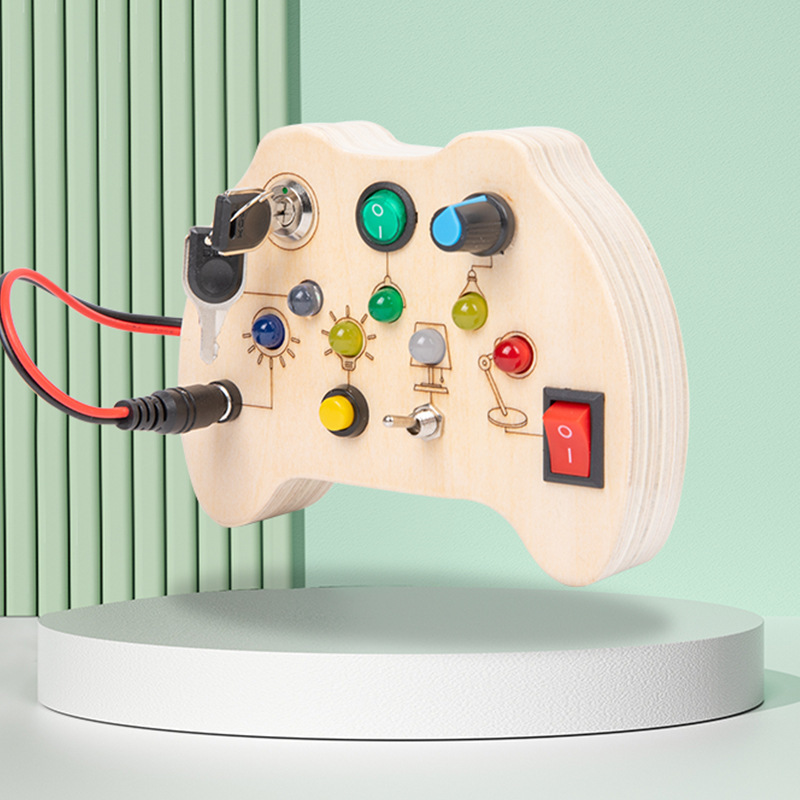 Transfronterizo de madera LED interruptor electrónico ocupado tablero infantil Física Ciencia y Educación educación temprana juguetes educativos Cognición de color