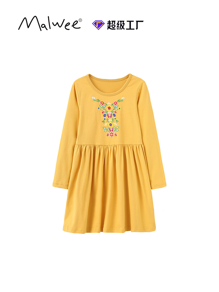 Vestido de otoño de niñas ropa infantil europea y americana estilo extranjero cuello redondo mangas largas vestido de princesa casual vestido de niños lindos vestido