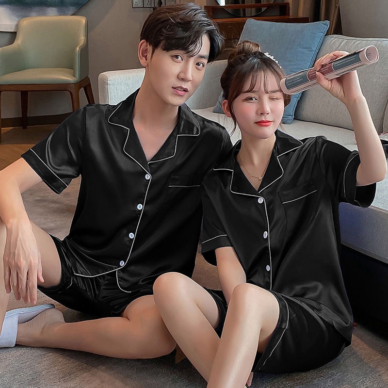 Pajamas de pareja de hielo de verano de mangas largas damas cardigan casuales sueltos primavera y otoño hombres de mediana edad ropa para el hogar grande