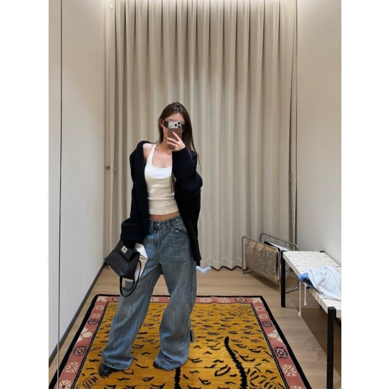 SUN11 9.10 [Old Washed Slant Pocket Pants] American Heavy-Duty Gradient Texture Vintage Washed Distressed Jeans for Autumn