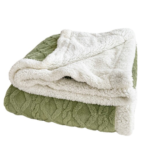 Cross-border live broadcast autumn and winter new style Tafurong solid color double layer thickened jacquard lamb velvet blanket group purchase wholesale and delivery