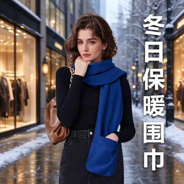 Explosive Thick Fleece Warm Scarf Unisex Autumn and Winter Warm Scarf with Pocket Scarf Korean Style