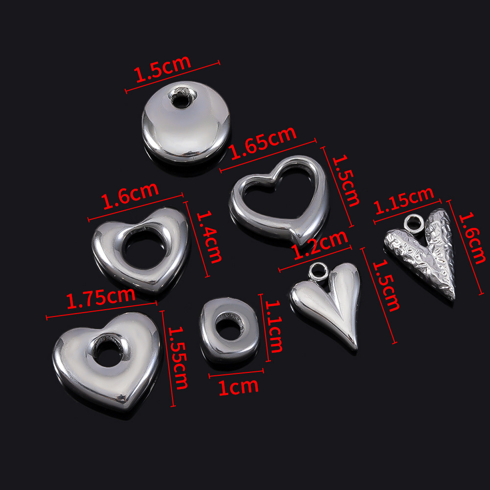 5 PCS/Package Quantity 304 Stainless Steel Material Heart Shape Pattern 5 PCS/Package 304 Stainless Steel Heart Shape Polished Pendant DIY Ornament Accessories