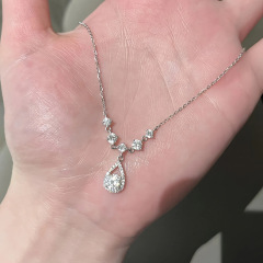 蒂奇S999纯银轻奢水滴闪钻项链女精致高级感超闪锆石锁骨链代发