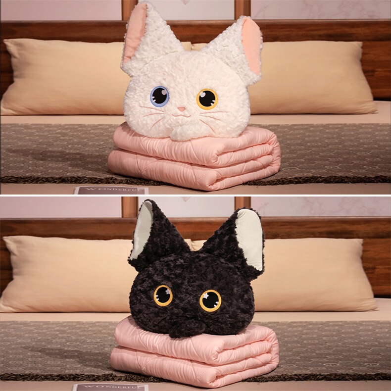 New black and white cat plush toy pillow quilt two-in-one car air conditioning quilt cover quilt office lunch break blanket batch