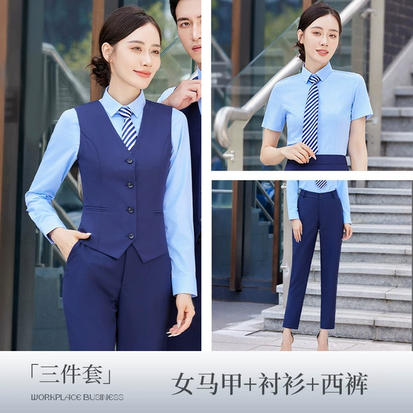 Blue vest, shirt, trousers, with short sleeve