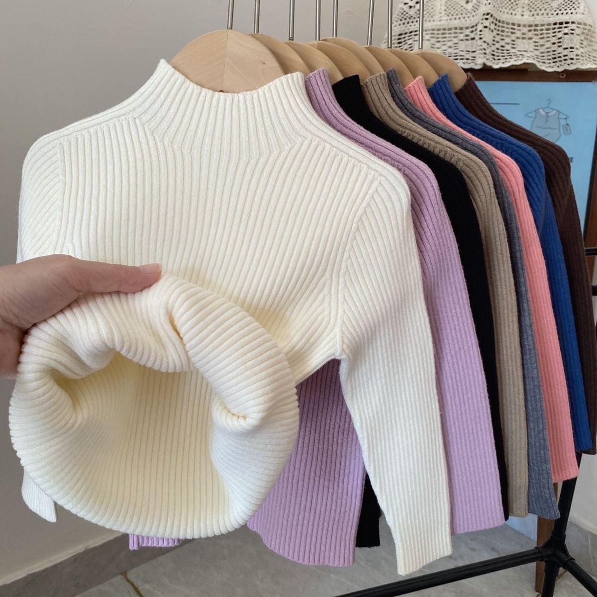 New autumn/winter children's boys' half-high collar sweaters, base layers, knitwear, basic girls' tops