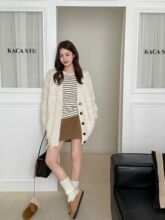 UC&ZA现货外贸女装2025秋季新款慵懒风简约V领单排扣针织毛衣开衫