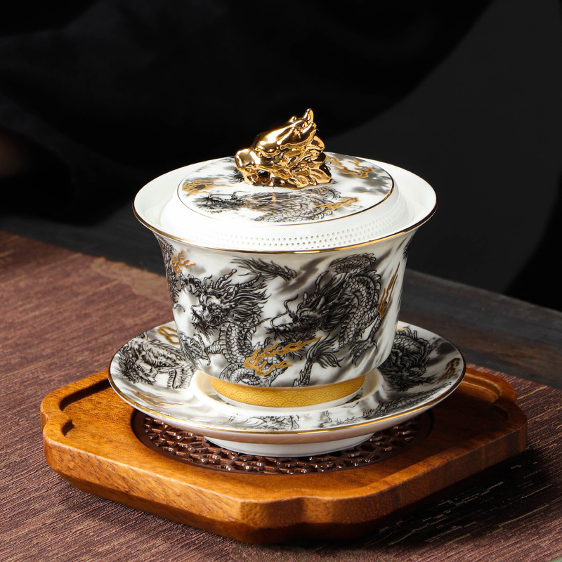 Molong self-filtering water outlet three-part tea bowl for home use, anti-scalding tea bowl, company event logo gift Molong self-filtering water outlet three-part tea bowl for home use, anti-scalding tea bowl, company event logo gift