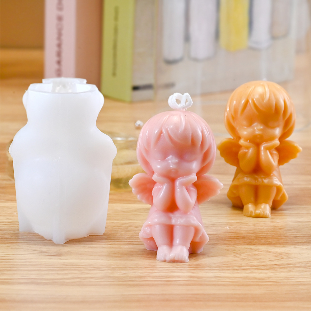 크리스탈 드롭 접착제 3D 날개 천사 소녀 석고 금형 DIY 수지 데스크탑 장식품 아로마 테라피 촛불 금형