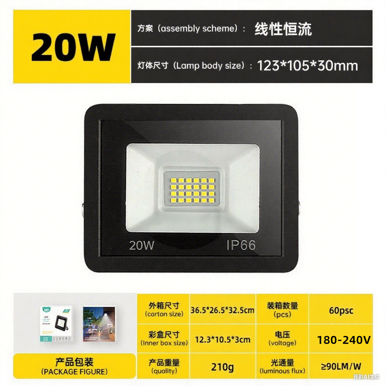 Reflector LED superbrillante a prueba de agua, 50w/100W, de alta potencia, pequeño, tipo Apple, para jardín exterior, obra de construcción.
