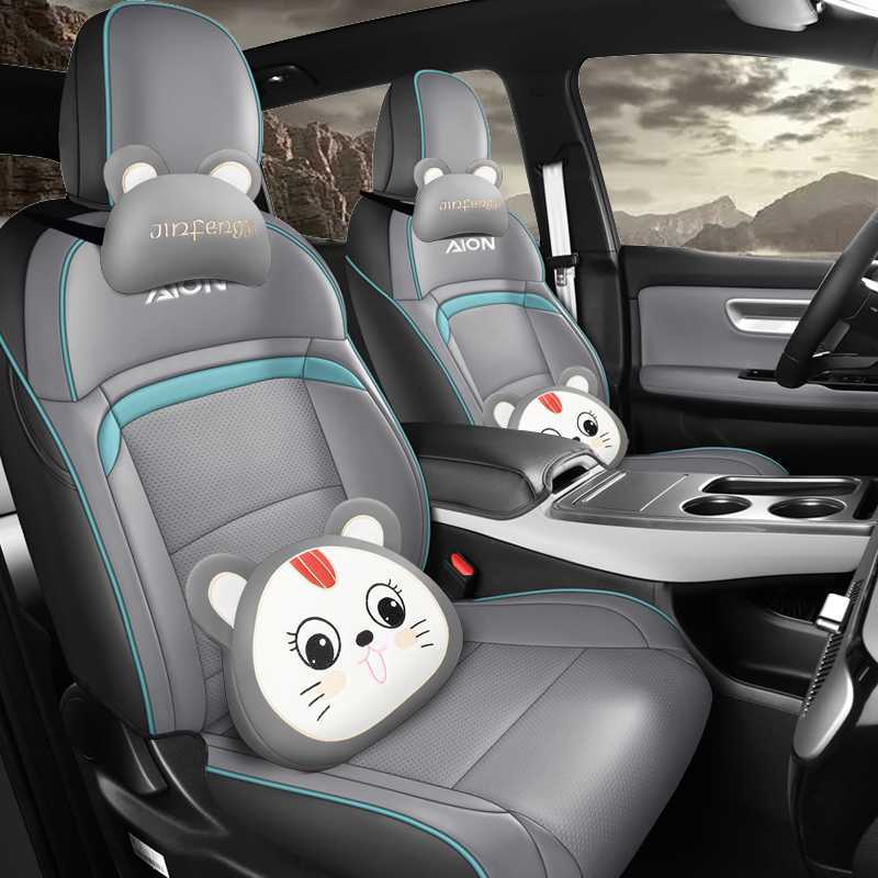 four-season seat cover, Universal Modelə uyğun (Original) oturacaq örtükləri - gray-black-cartoon-edition-note-car-model-year-rear-row-half-cover