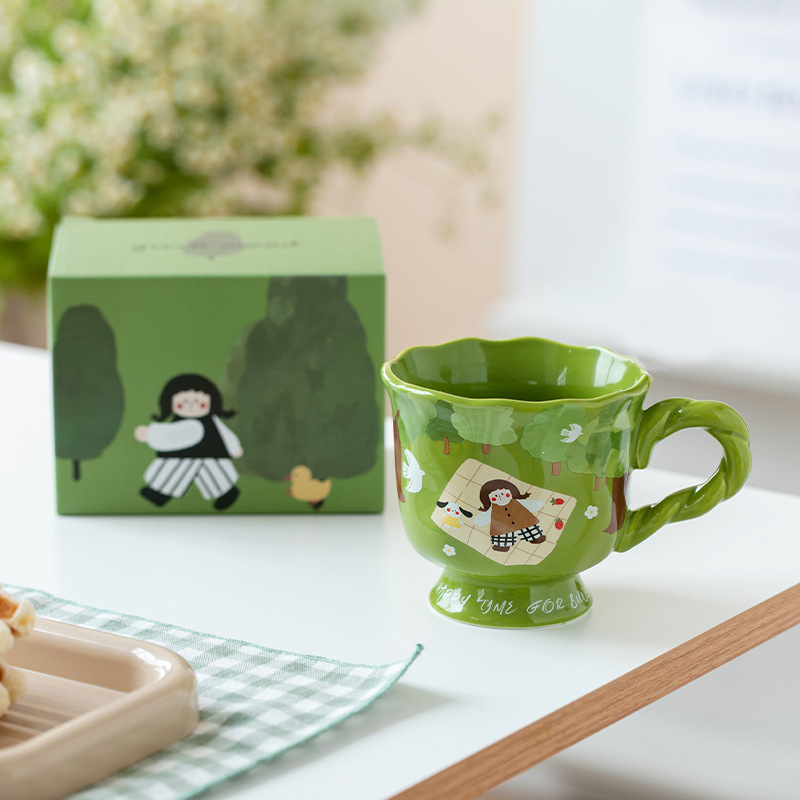 Art retro encantador taza de marca de taza de agua de niñas taza de café doméstica taza de cerámica de oficina taza de desayuno exquisita