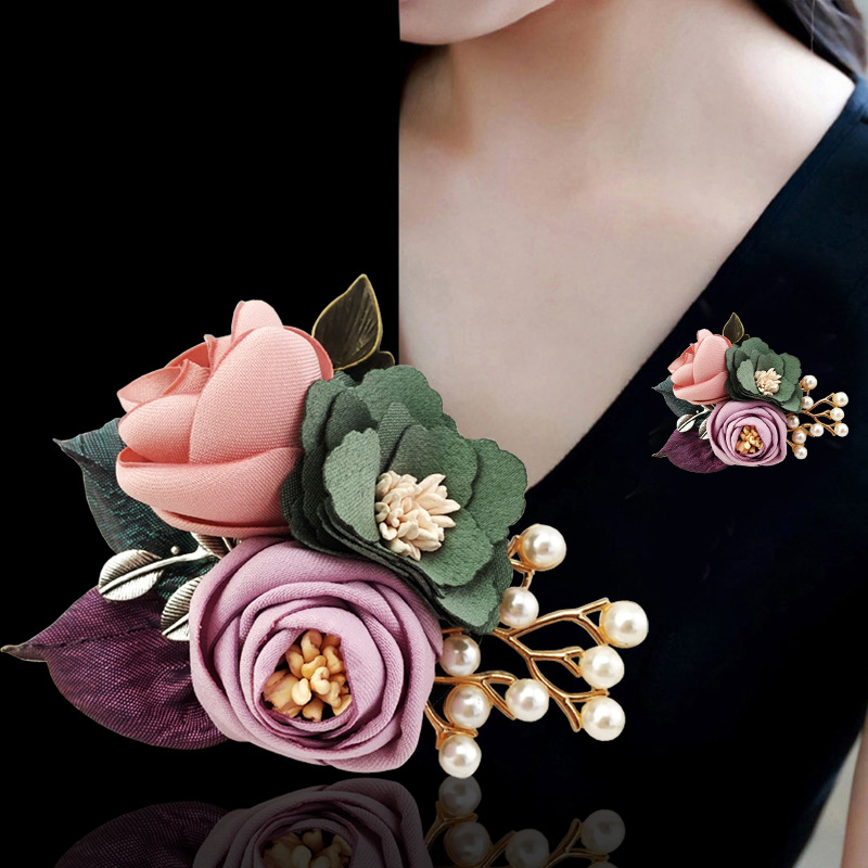 2021 New Korean Style Fabric Flower Brooch Women's Accessories Simple All-match Pin Clothes Jewelry Elegant Atmospheric Corsage
