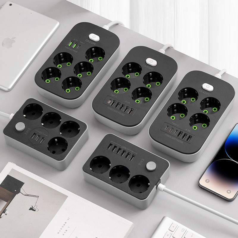 乌克兰中性彩盒装欧标欧式欧孔欧插欧规插座跨境插排接线板俄罗斯