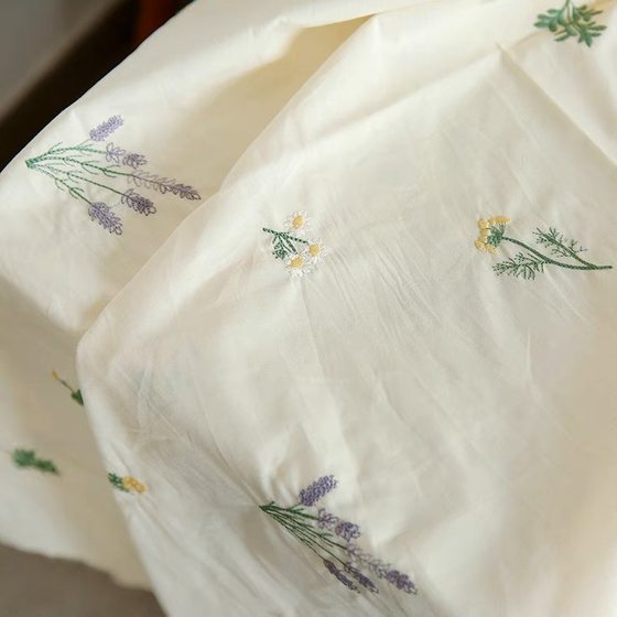 Lavender embroidered fabric cotton poplin fabric summer clothing dress cloth handmade DIY fabric tablecloth