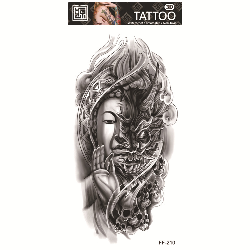 Yuanhua fábrica de pegatinas de tatuaje a prueba de agua en stock al por mayor cabeza de Lobo tótem texto árabe tatuaje pegatinas suministro transfronterizo