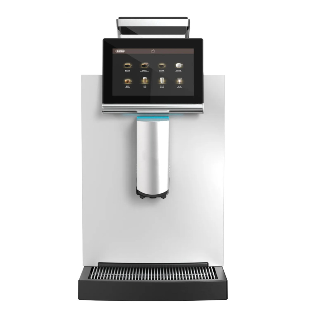 Máquina de café de cappuccino con pantalla táctil inteligente y automática de molienda integral comercial de alto tanque de frijol con un botón