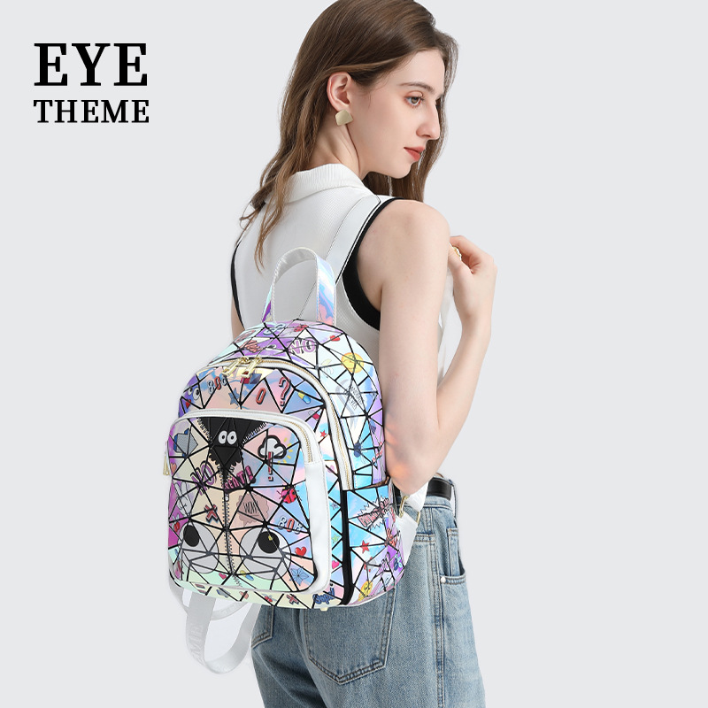 Diseño francés, nueva mochila cuadrada acolchada con láser, bolso escolar, bolsa de almacenamiento de viaje con cremallera 2394 #
