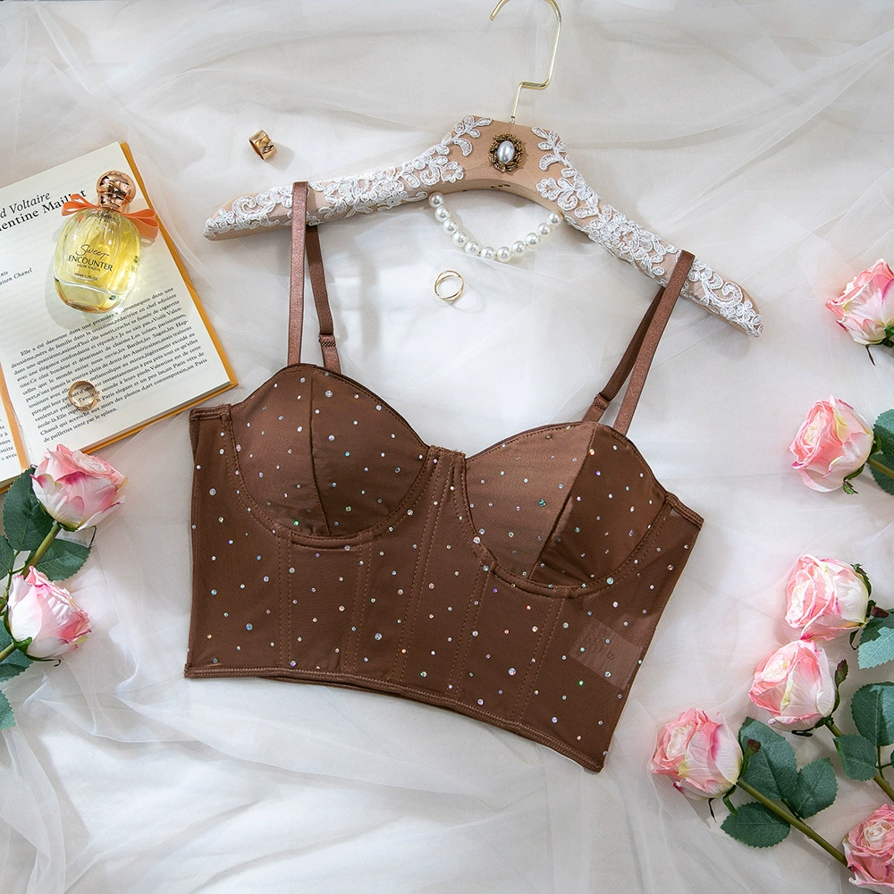 Сексуальные поддерживающие ногти- sequins с стальными кольцами, бюстгальтер-верх,
