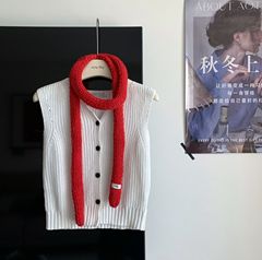 韩版多巴胺纯色细窄长条针织围巾女春秋季新款甜美百搭氛围感围脖