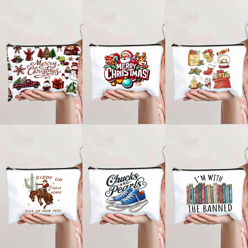 跨境热销多种款式印花手拿包收纳包可爱帆布拉链包出门便携化妆包