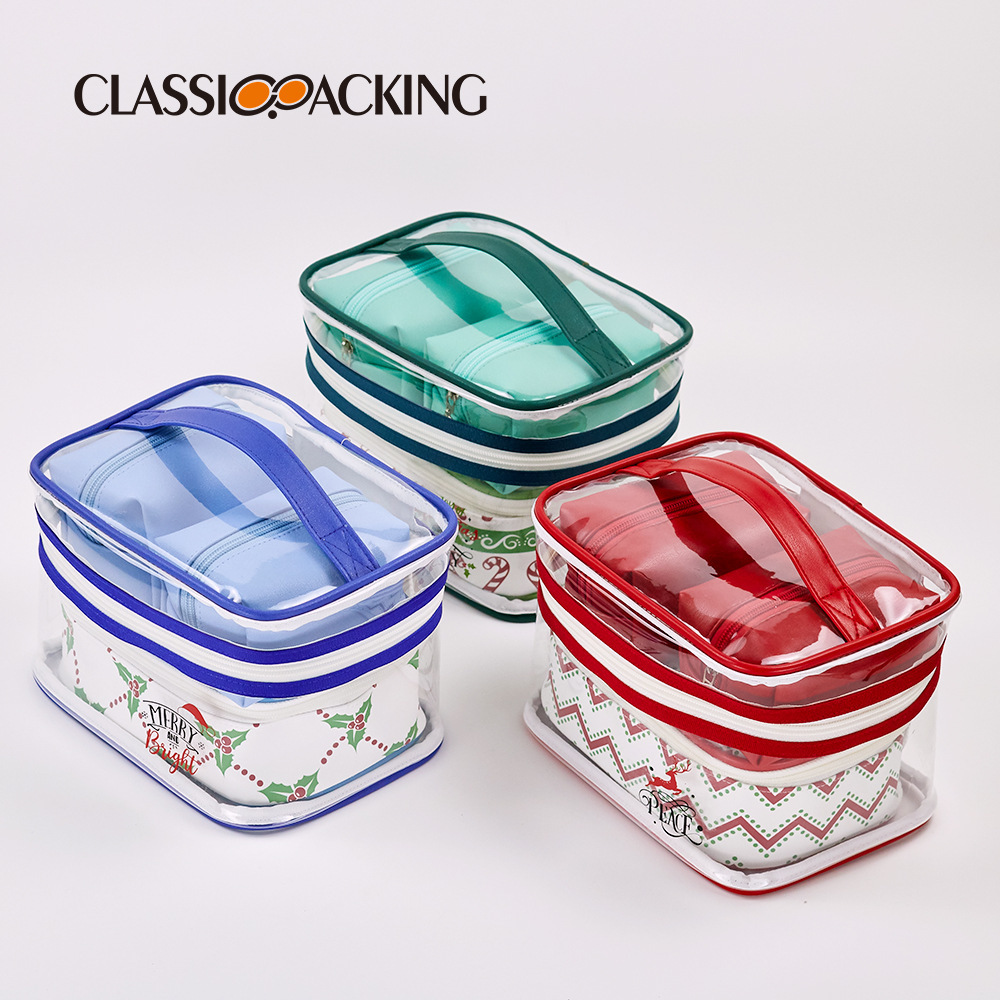 Suministro directo de fábrica material de pvc bolsa de almacenamiento multifuncional bolsa de cosméticos bolsa de ropa transparente de tres piezas