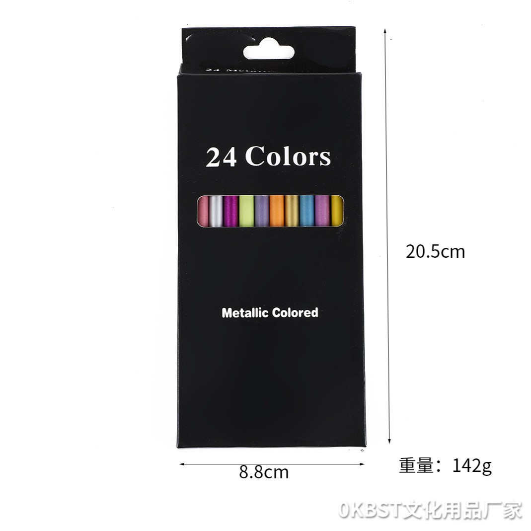 Ventas transfronterizas calientes de 12 colores metálicos lápiz de color negro madera metálica lápiz de color graffiti pincel creativo para niños