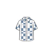 XB【预售】6811蓝白格子字母衬衫短袖