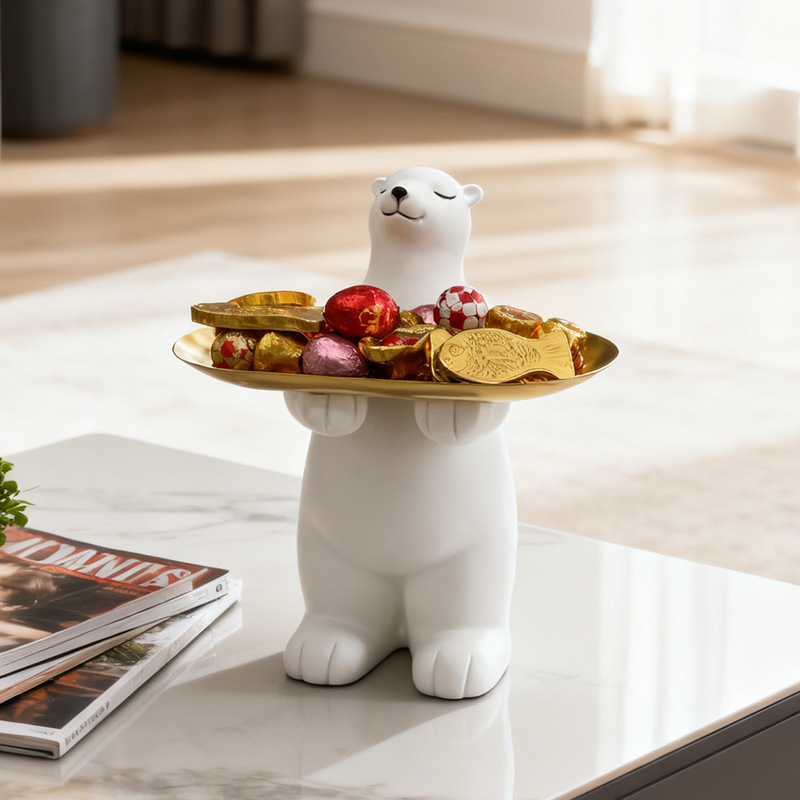 Cross-Border Mother's Day Gift Bear Resin Tray Home Desktop Decoration Simple Polar Bear Craft Ornament
