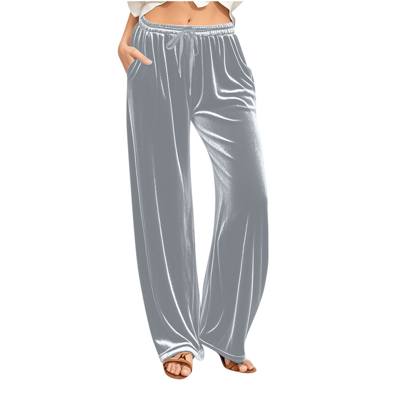 Amazon European and American cross-border independent store autumn women's velvet pants with drawstring waist and wide-leg jogger design