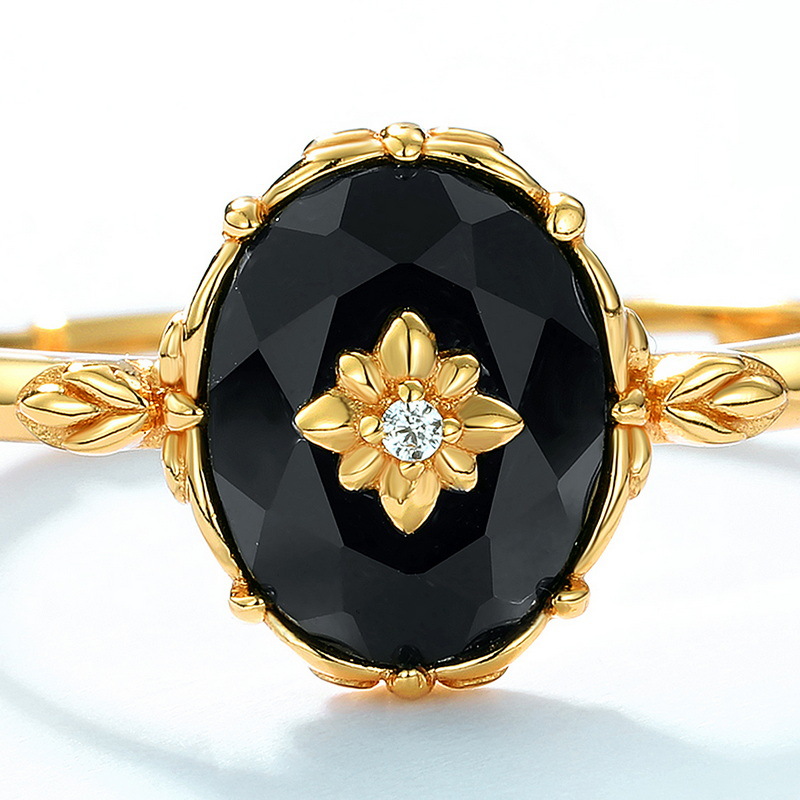 10g Weight Artificial Diamond, Agate Inlay Material Open Rings Classification Lady Oval Flower Sterling Silver Plating Inlay Artificial Diamond Agate Women's Open Rings