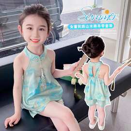 女童夏季吊带汉服套装2025新款儿童国潮超仙旗袍女宝