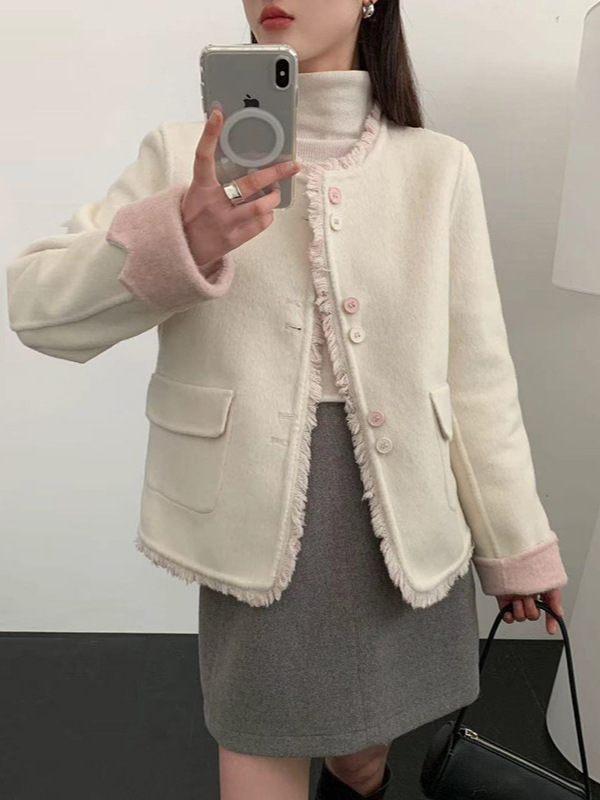 2025年小香风双面羊绒大衣女短款拉毛AB两面穿小个子羊毛呢外套|undefined