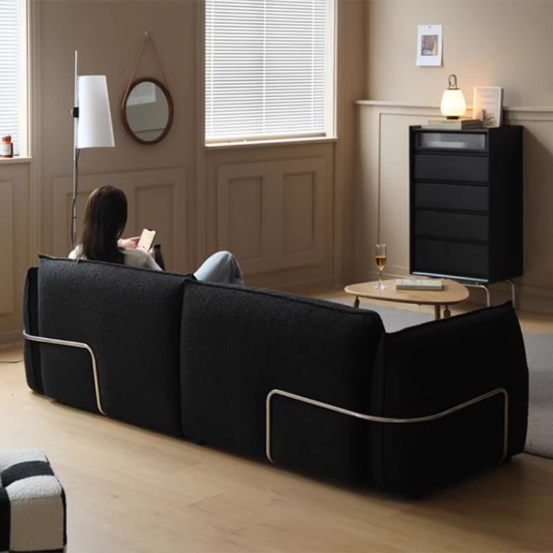 Estilo antiguo pequeño francés negro chenilla sofá de tela sala de estar diseño minimalista italiano combinación de sofá en línea