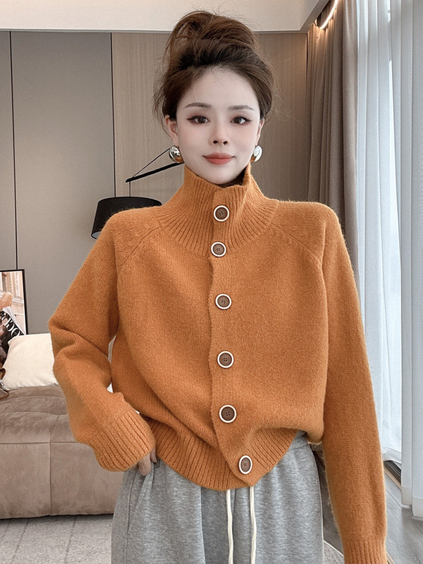 欧货慵懒风爆款针织毛衣开衫外套女秋冬2025新款粉色漂亮立领上衣|undefined