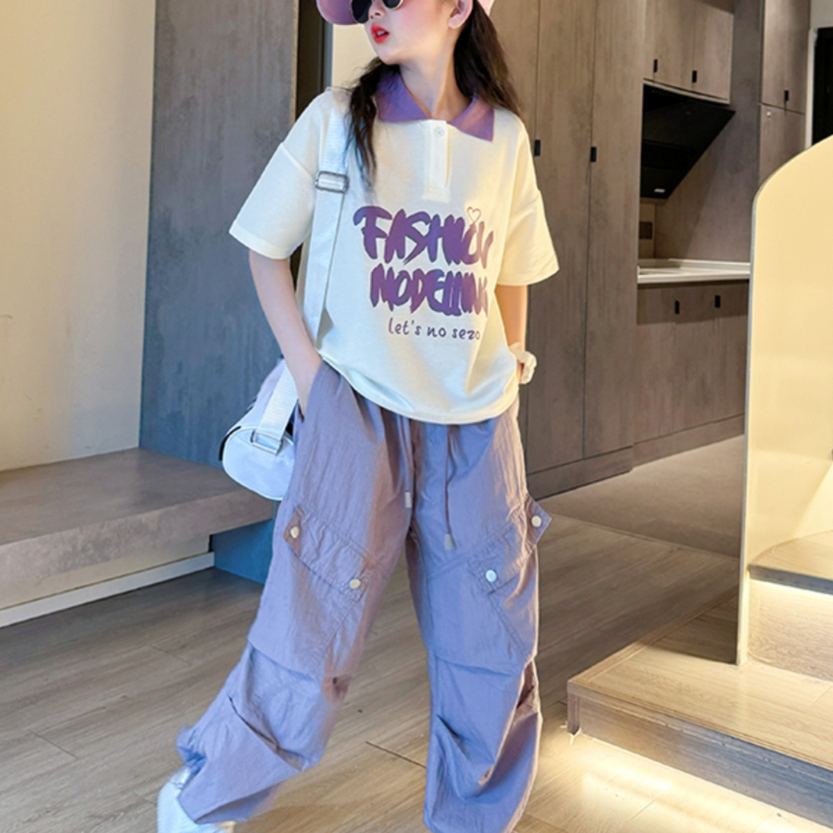 Children's Wear Girls Summer Fashionable 2024 New Korean Style Western Style Letter Casual Loose suit Two-piece Set