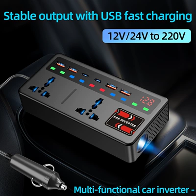 Car Charger 12V24V to 220V High-Power Inverter Car Power Supply Cigarette Lighter Conversion Socket Fast Charging (Mobil şarj cihazları) - english-flagship-model-real-time-digital-display-intelligent-protection-super-output-colorful-ambient-light-z1-type