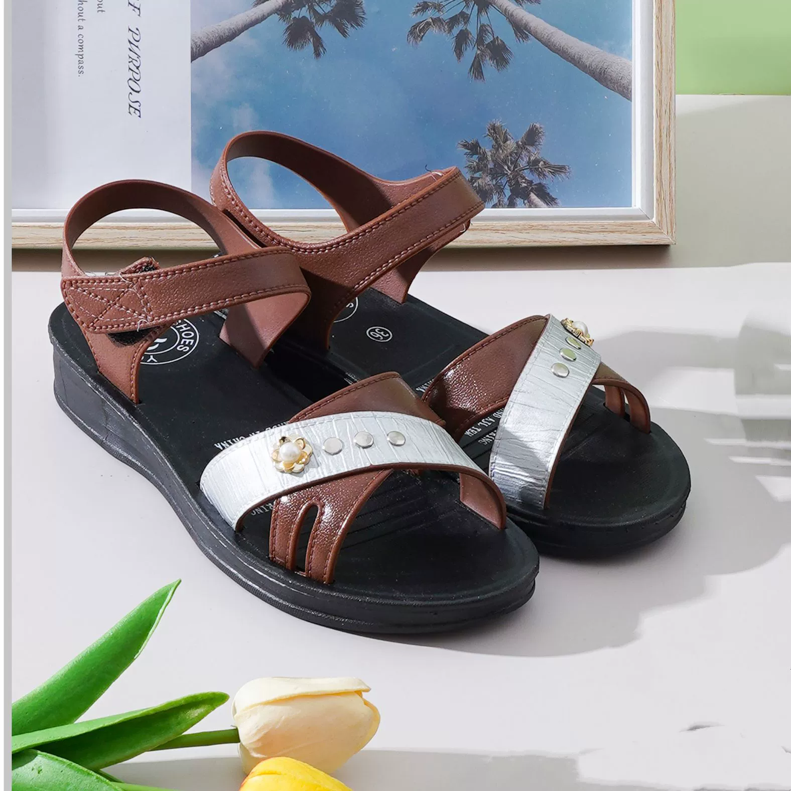 Summer sandals, non-slip footwear, wear-resistant comfortable shoes for mother, for import, wholesale, soft sole, for middle age