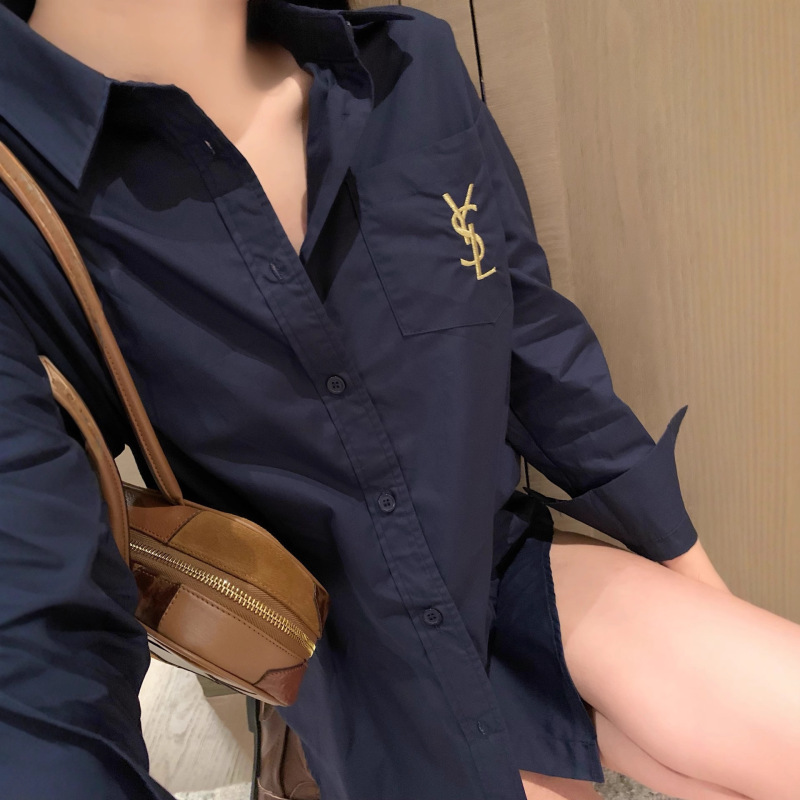 25早秋新款男友风金线刺绣字母口袋极简衬衣|undefined