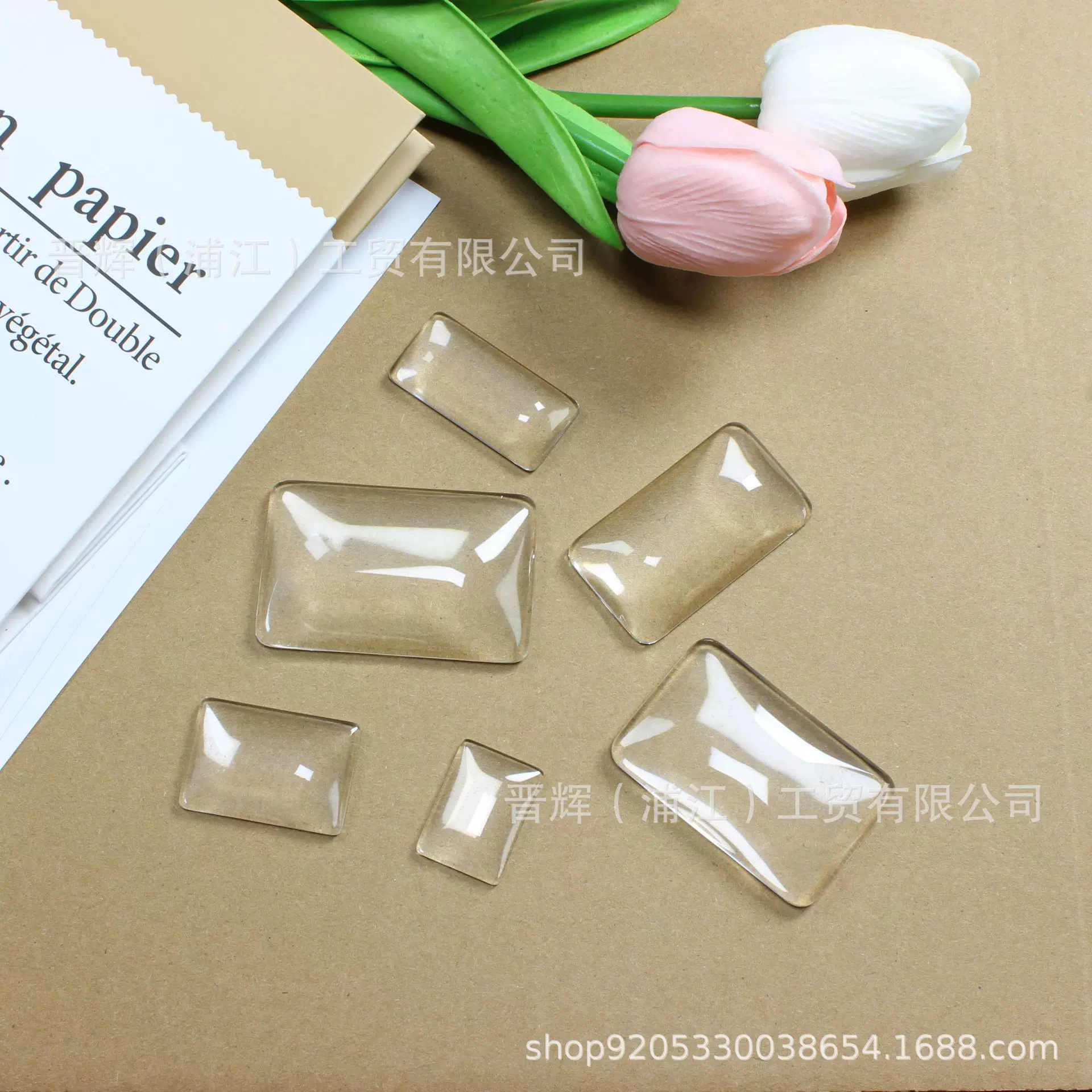 高透长方形时光宝石玻璃贴片diy 吊坠配件白水晶方形玻璃平底弧形